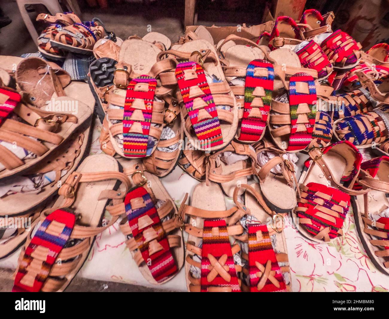 Traditional woven shoes for sale at the Sunday Market in