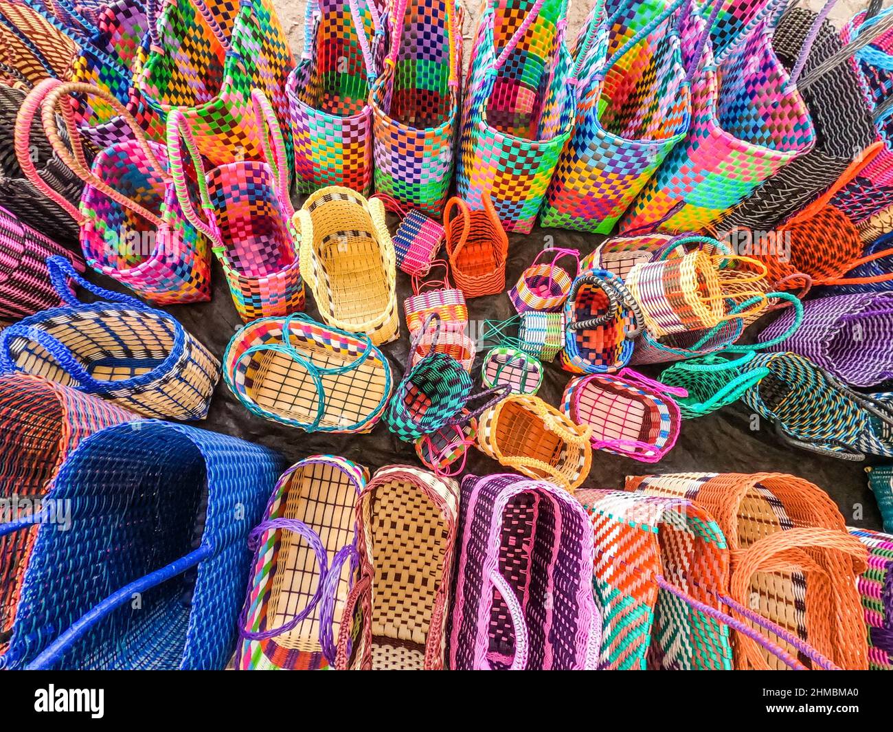 Colorful woven baskets, Chichicastenango, Guatemala Stock Photo