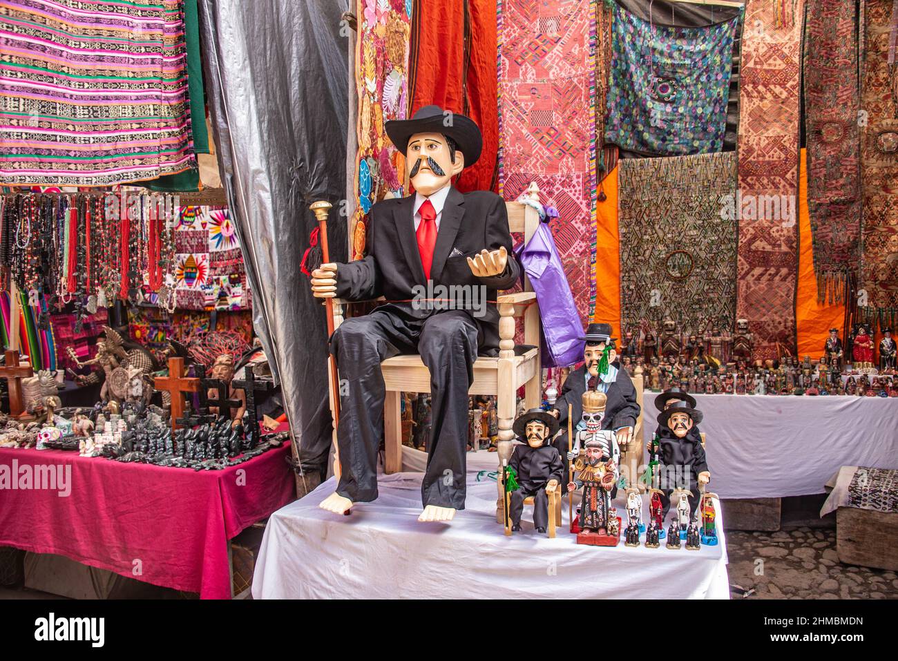 Textiles for sale at the Sunday market in Chichicastenango, Guatemala Stock Photo