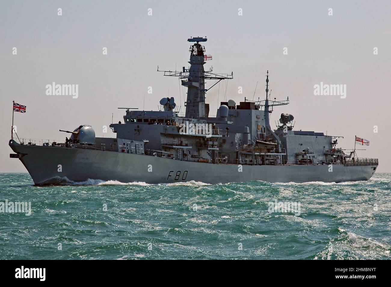 HMS Grafton a Type 23 frigate at speed in The Solent, UK on 28/6/2005. Stock Photo