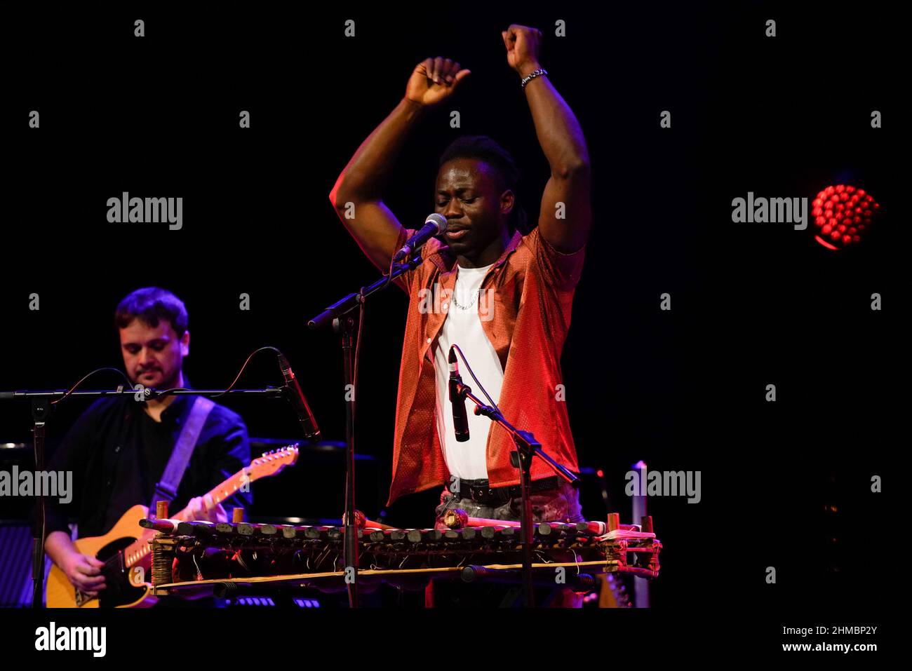 Glasgow Scotland, 5th February 2022. N’famady Kouyaté, Guinea west Africa multi-instrumentalist musician, performed at the Glasgow Theatre Royal at Ce Stock Photo