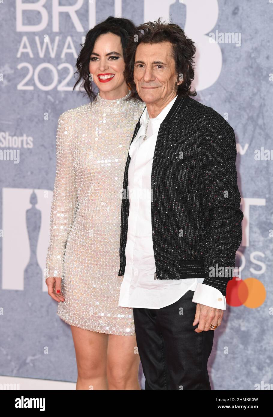 8th February, 2022. London, UK EDITORIAL USE ONLY Ronnie Wood and Sally Humphreys arriving at the BRIT Awards 2022 held at The O2, London. Credit: Doug Peters/EMPICS/Alamy Live News Stock Photo
