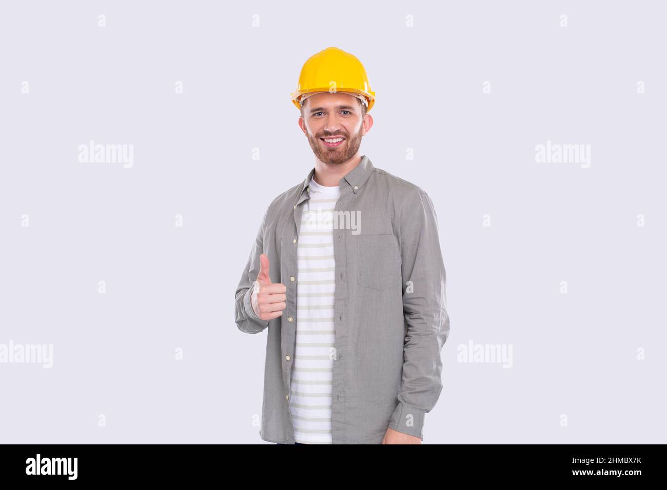 Construction Worker Showing Thumb Up Smilling Isolated Standing Stock Photo
