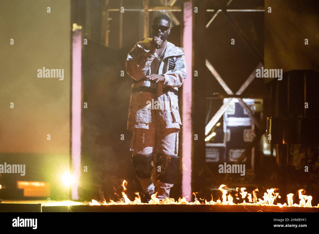 London, UK. 8 February 2022. Ghetts performing with Dave on stage ...