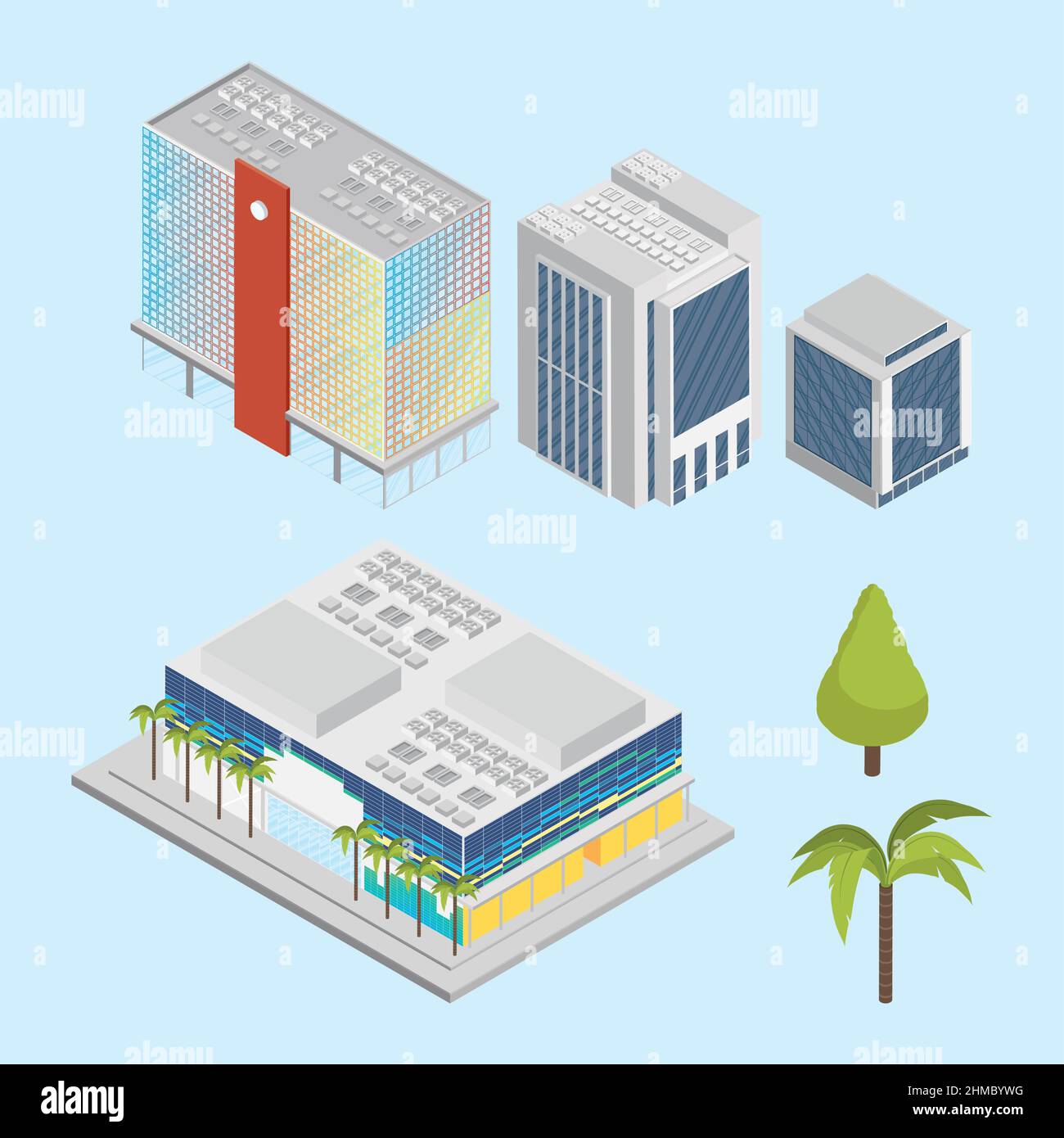 six isometric buildings set icons Stock Vector Image & Art - Alamy