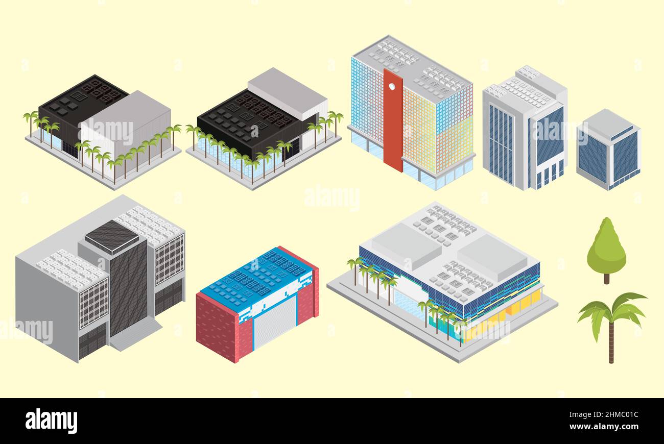 ten isometric buildings set icons Stock Vector Image & Art - Alamy
