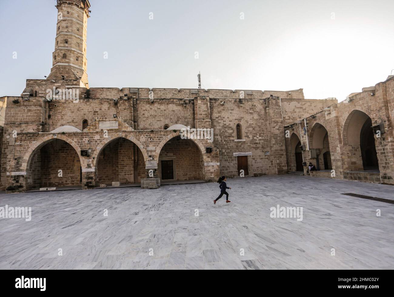 Gaza City, Palestine. 07th Feb, 2022. Palestinian children play in the courtyard of the Great Omari Mosque in Gaza City. (Photo by Mahmoud Issa/SOPA Images/Sipa USA) Credit: Sipa USA/Alamy Live News Stock Photo
