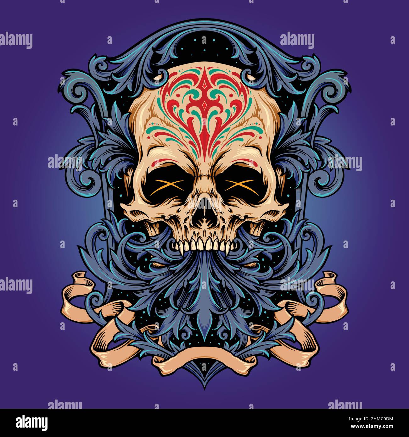 Dia De Los Muertos Skull Frame Ornaments Vector illustrations for your work Logo, mascot merchandise t-shirt, stickers and Label designs, poster Stock Vector