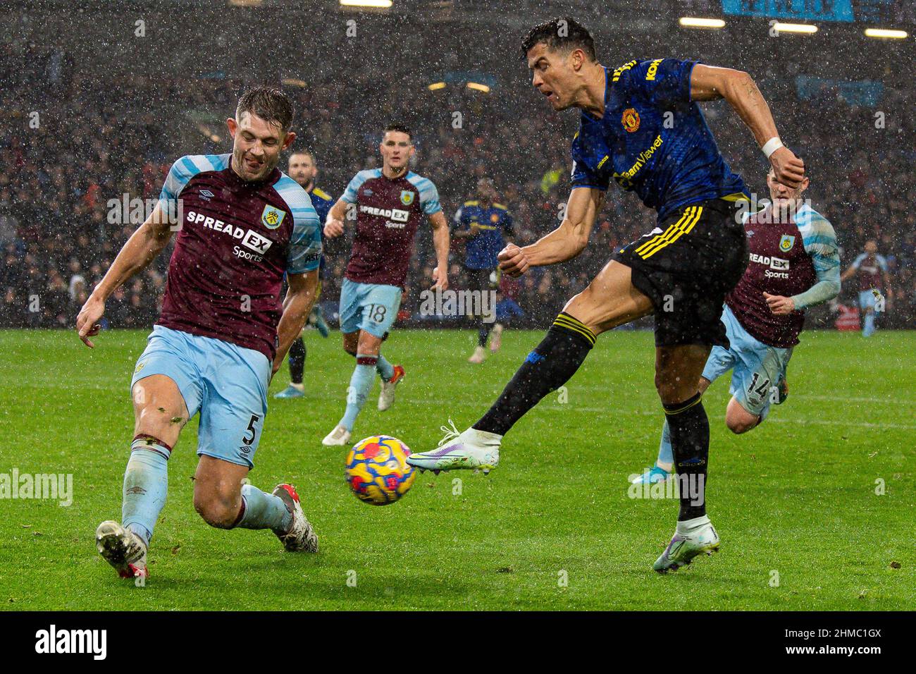 Cristiano Ronaldo #7 of Manchester United shoots on goal in, on 2/8/2022. (Photo by Craig Thomas/News Images/Sipa USA) Credit: Sipa USA/Alamy Live News Stock Photo