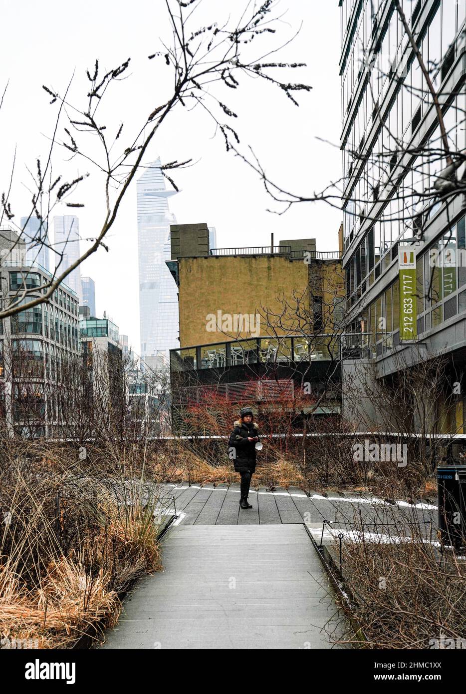 People strolling on the High Line, an elevated urban park on the formerly disused railway viaduct, on the west side of Manhattan, New York. Stock Photo