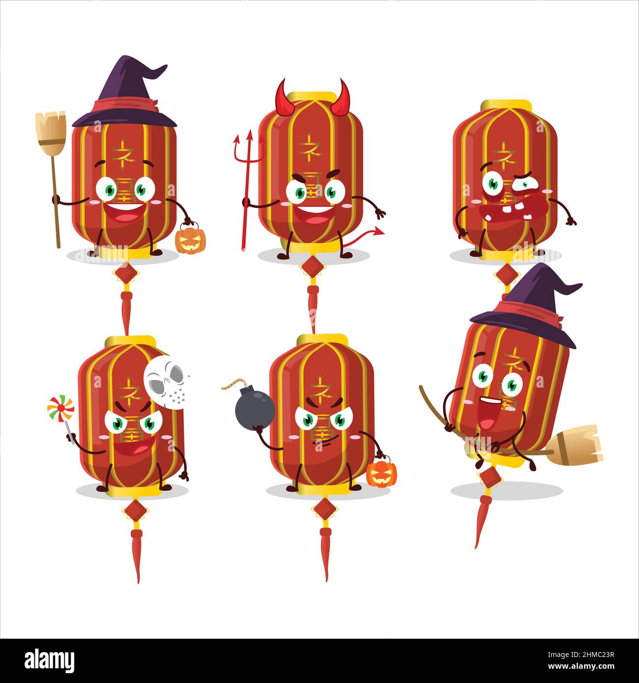 Halloween expression emoticons with cartoon character of red chinese ...