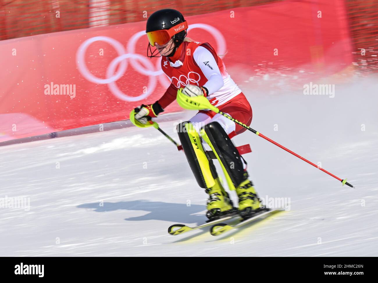 Beijing, China. 9th Feb, 2022. Katharina Truppe of Austria competes during the alpine skiing women's slalom of the Beijing 2022 Winter Olympics at Yanqing National Alpine Skiing Centre in Beijing, capital of China, Feb. 9, 2022. Credit: Chen Yichen/Xinhua/Alamy Live News Stock Photo