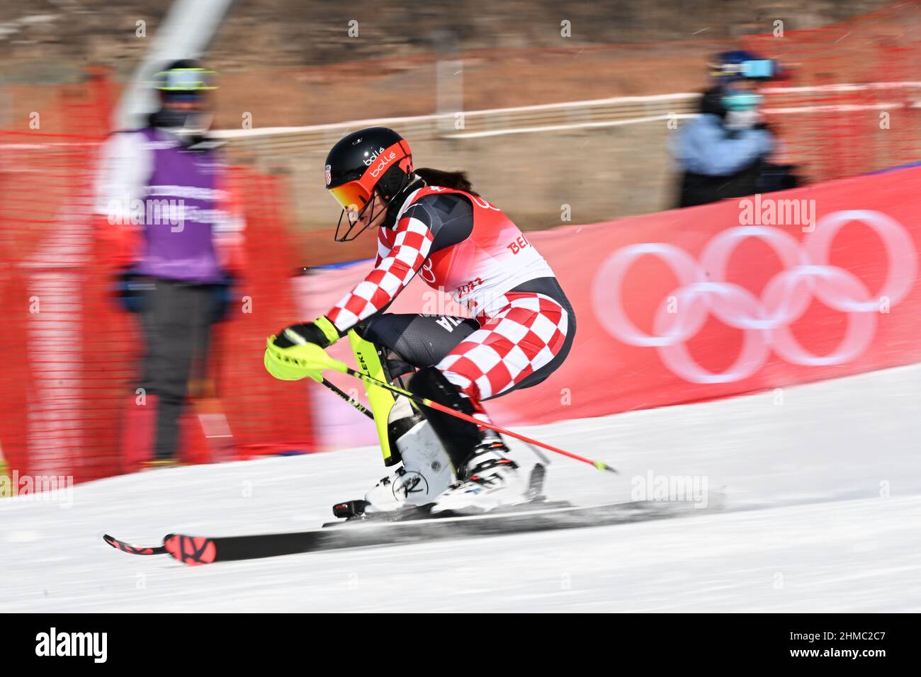 Beijing, China. 8th Feb, 2022. Zrinka Ljutic of Croatia competes during alpine skiing women's slalom of the Beijing 2022 Winter Olympics at the National Alpine Skiing Centre in Yanqing District, Beijing, capital of China, Feb. 8, 2022. Credit: Zhang Chenlin/Xinhua/Alamy Live News Stock Photo