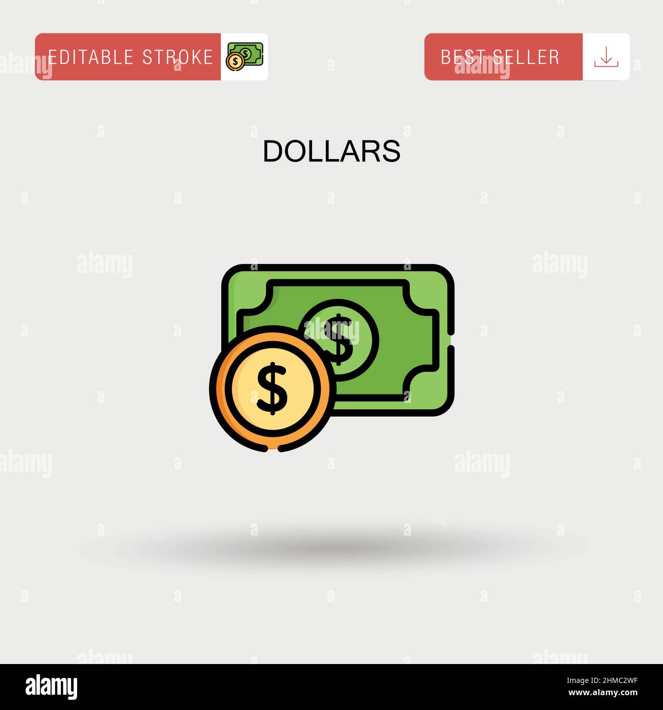 Dollars Simple vector icon. Stock Vector