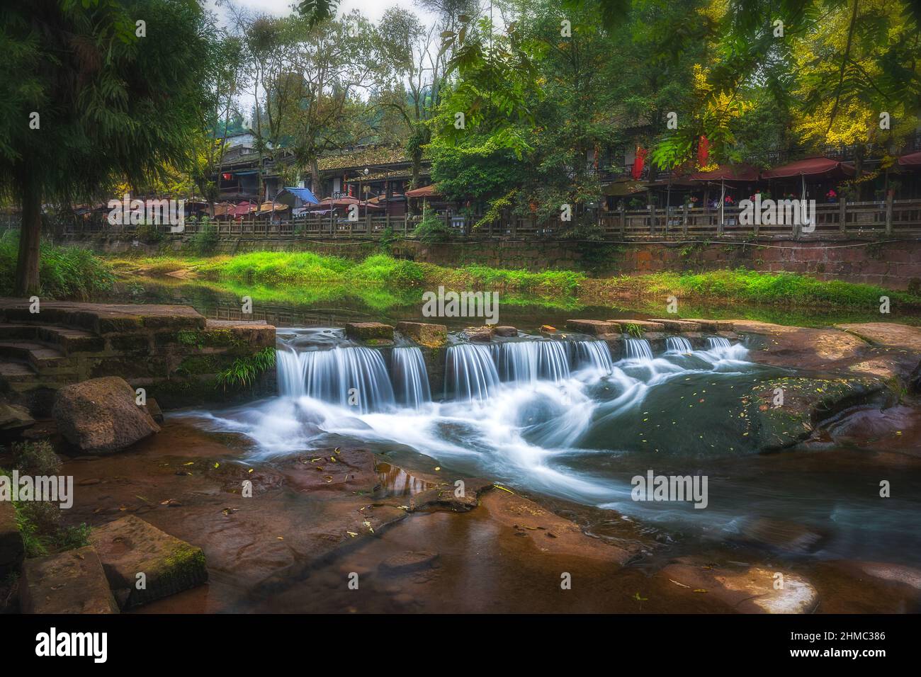 Beautiful view of waterfalls over rocks with long exposure Stock Photo ...