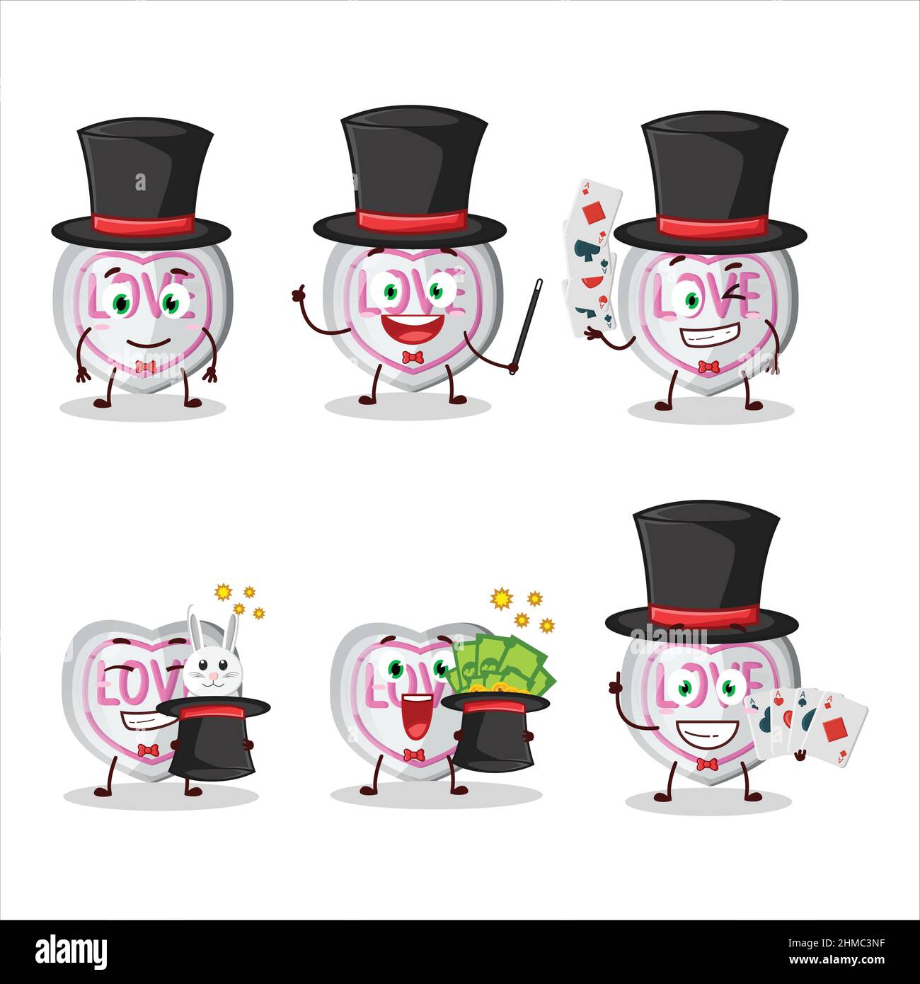 A white love candy Magician cartoon character perform on a stage. Vector illustration Stock Vector