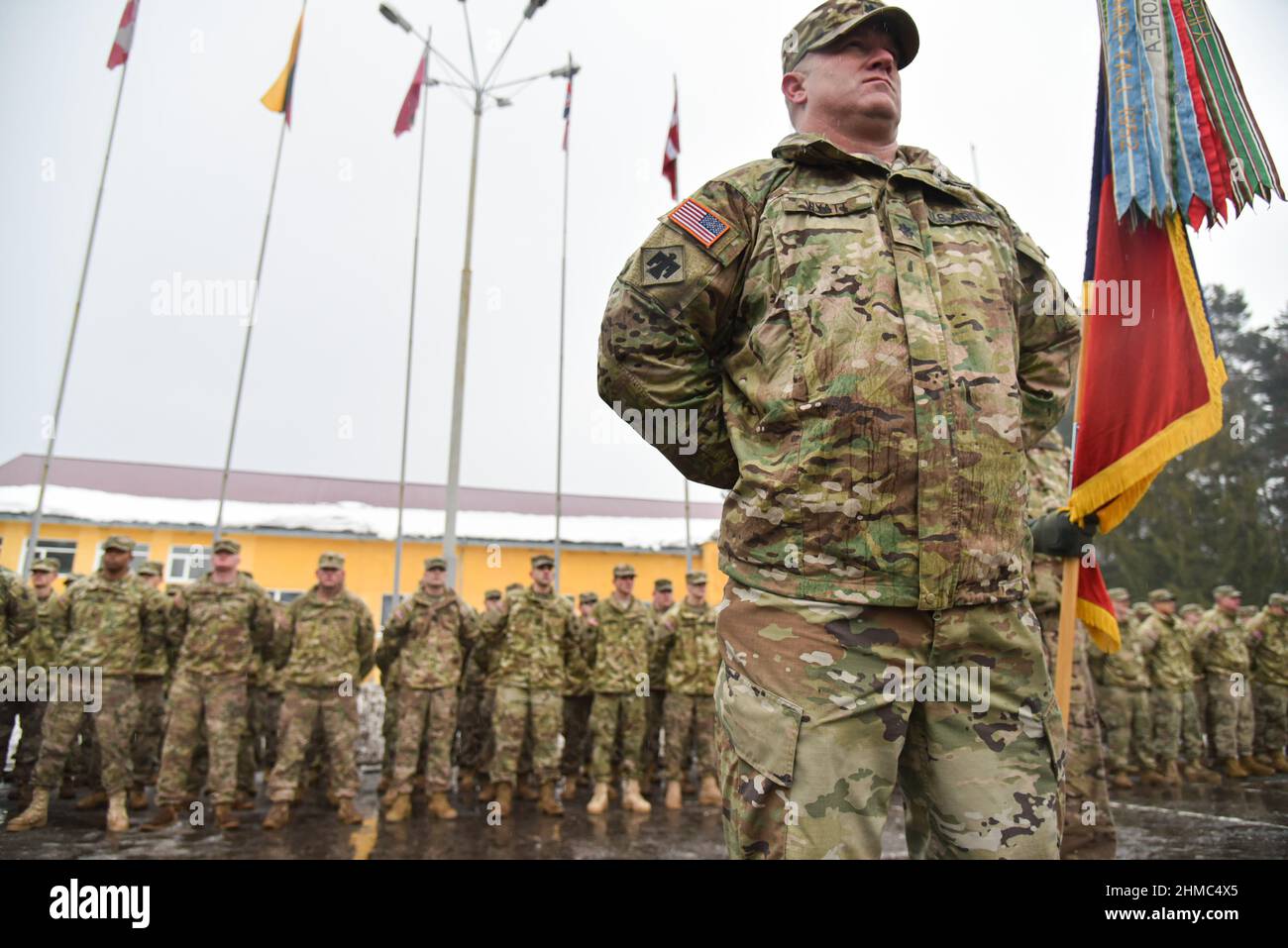 Starychi, Lvivska, Ukraine. 2nd Feb, 2017. USA instructors seen during the opening ceremony of the next stage of training of the Armed Forces units under the program ''Joint Multinational Training Group - Ukraine' (Credit Image: © Mykola Tys/SOPA Images via ZUMA Press Wire) Stock Photo