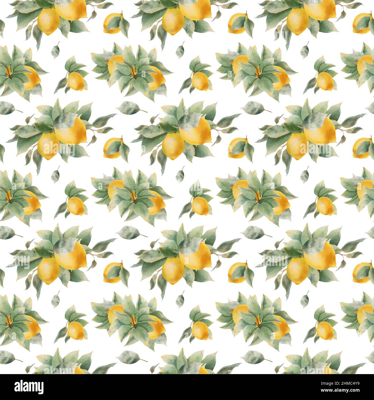 Lemon seamless pattern. Leaves, branches and fruits of lemon. The ...