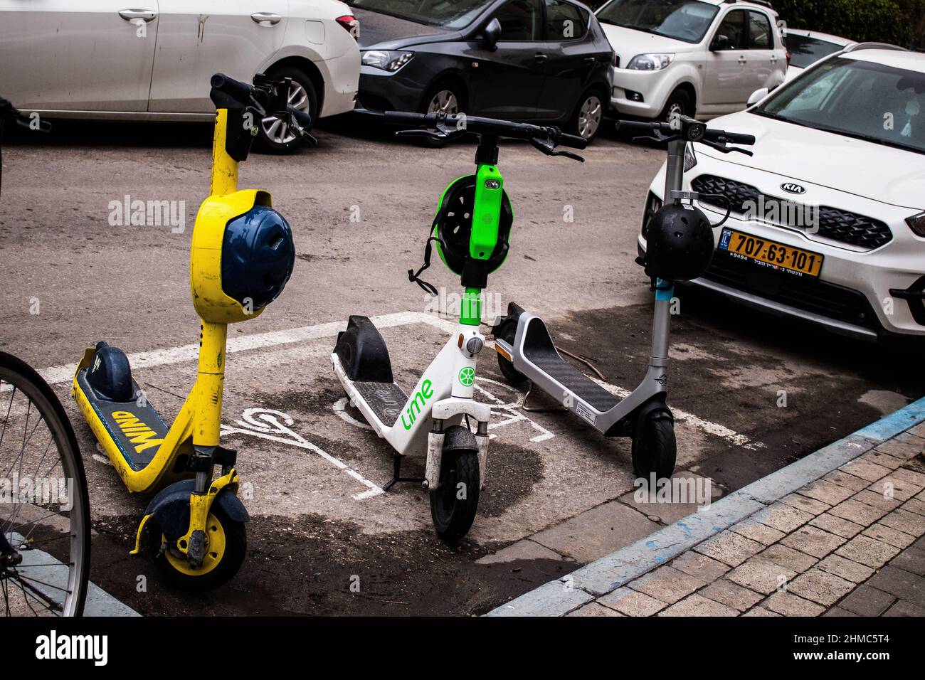 Tel Aviv, Israel February 05, 2022 Electric scooter to hire