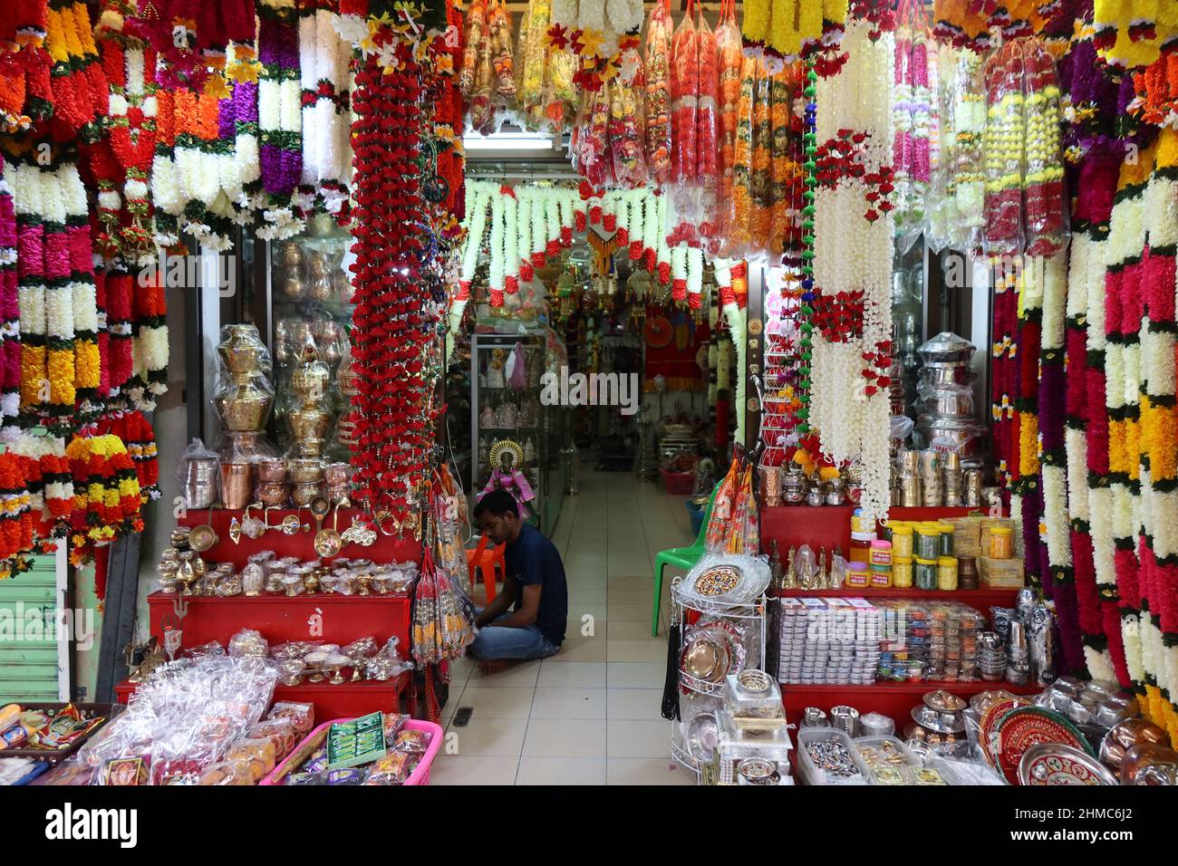Colourful Indian Shop, Little India,  Phahurat, Chinatown, Bangkok, Thailand Stock Photo