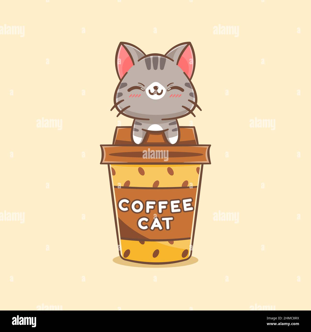 cute cat on the coffee cup cartoon illustration Stock Vector Image ...