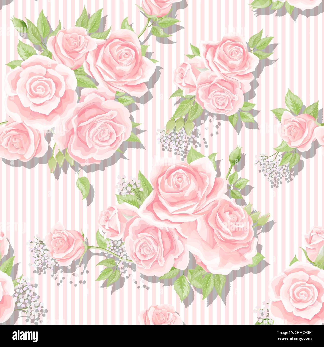 Cream pink roses seamless vector pattern with vertical stripes ...