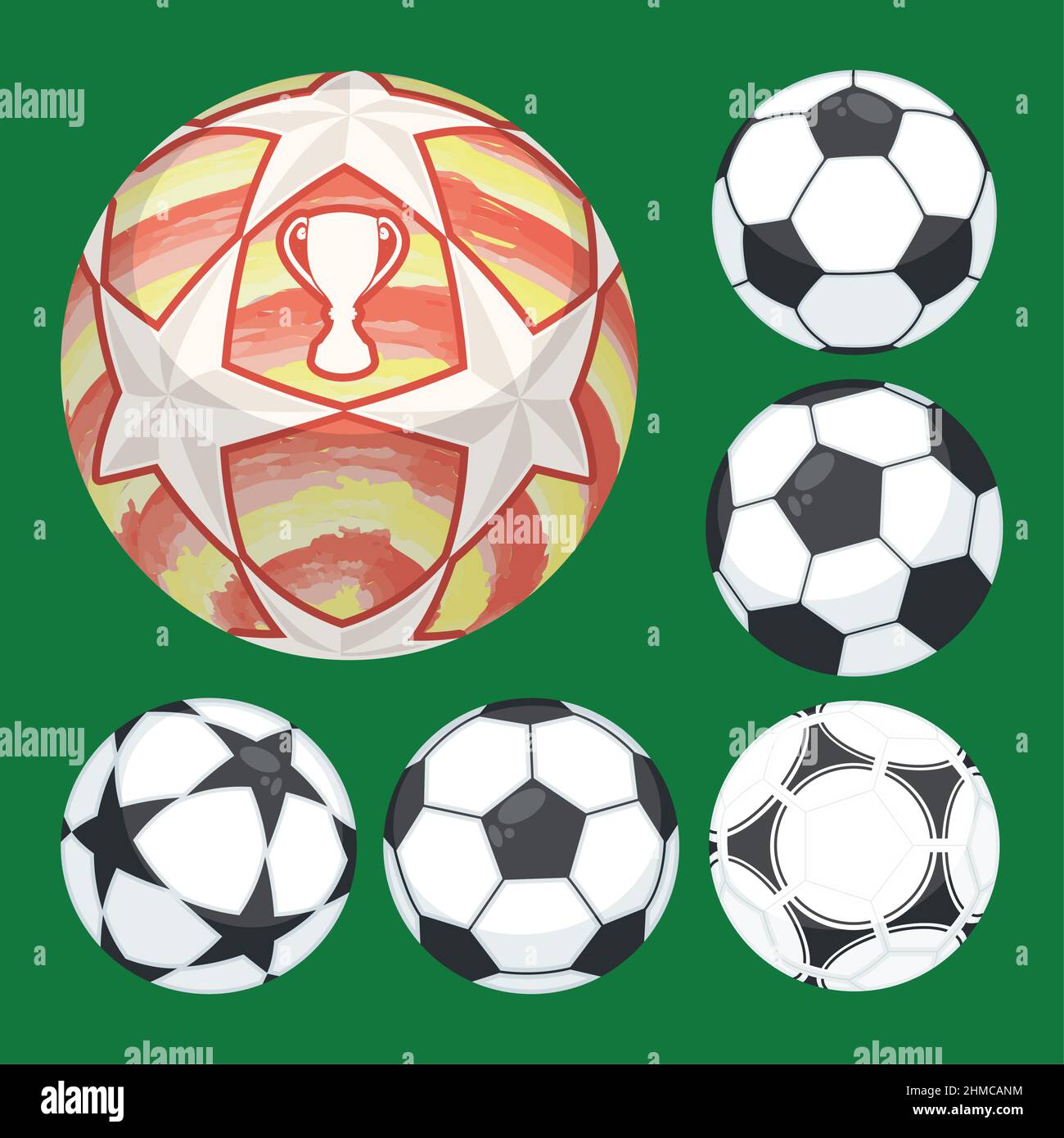 six football soccer set balloons Stock Vector