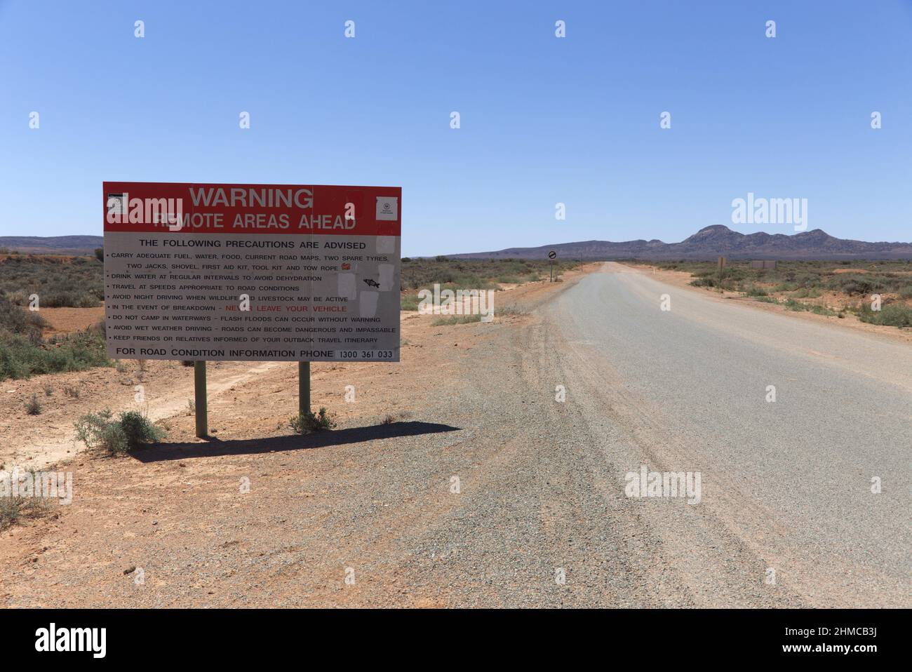 Remote area advice and warning signs Yunta South Australia Stock Photo