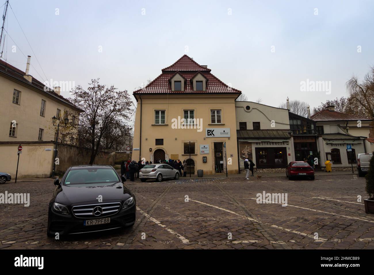 09-12-2021. krakow-poland. Szeroka Street in the Kazimierz Krakow neighborhood, a wide angle on a winter day Stock Photo