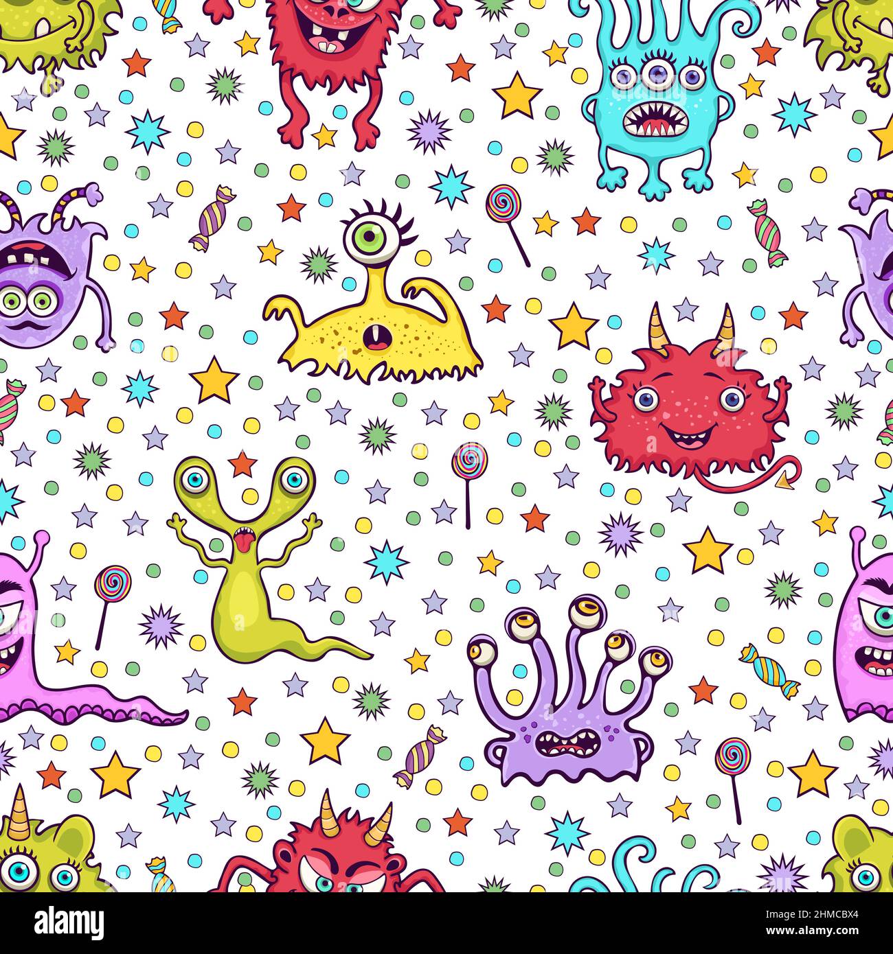 Cute monster seamless pattern, funny cartoon character print, fabric ...