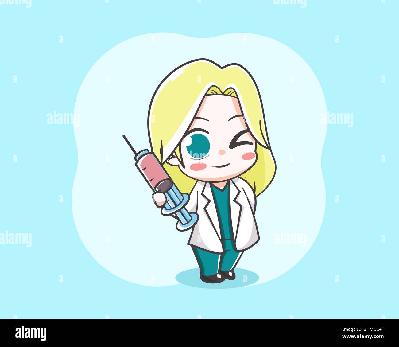 cute doctor girl holding an injection cartoon illustration Stock Vector  Image & Art - Alamy