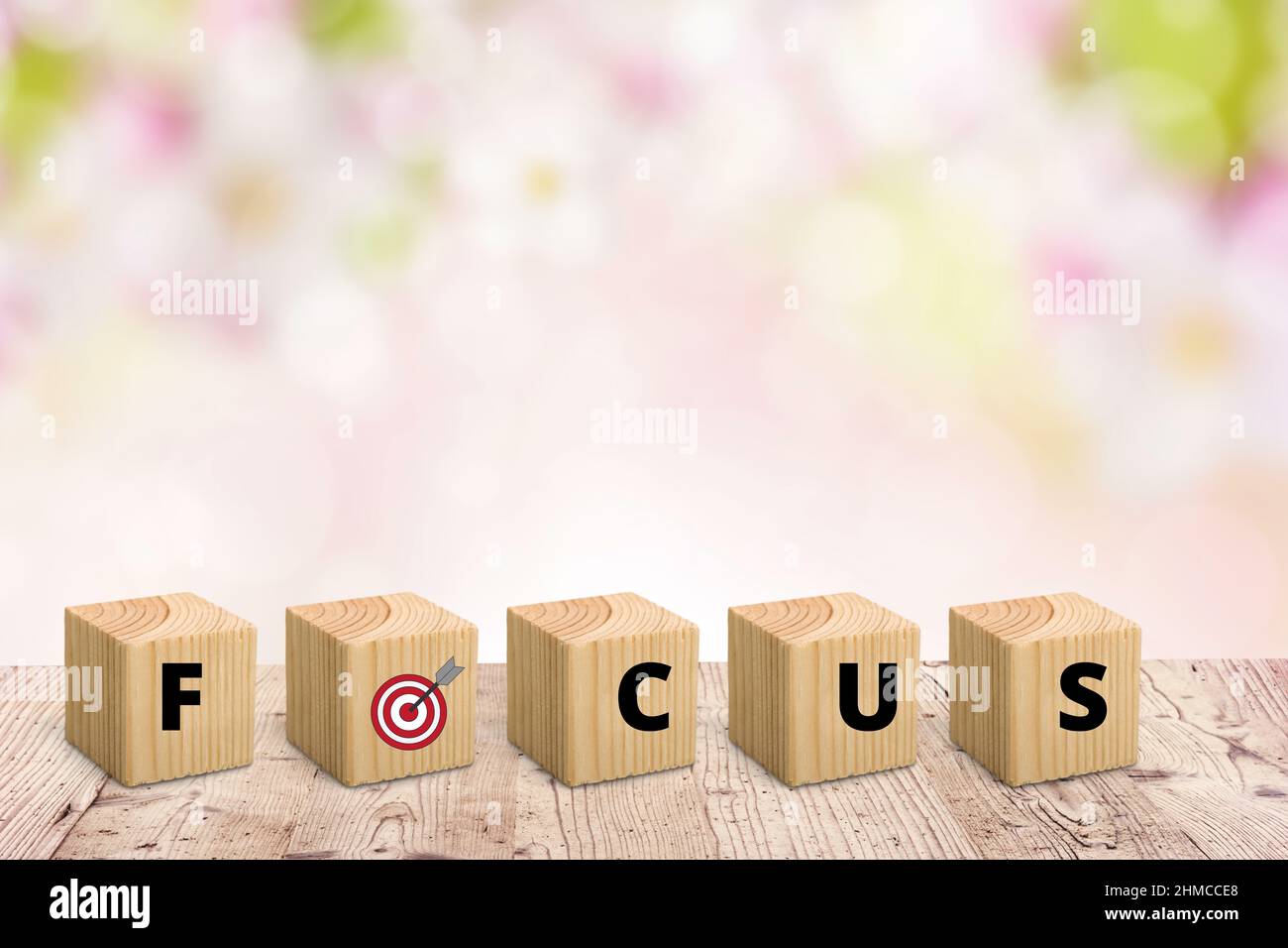 Illustration of wooden cubes with "Focus" letters Stock Photo Alamy