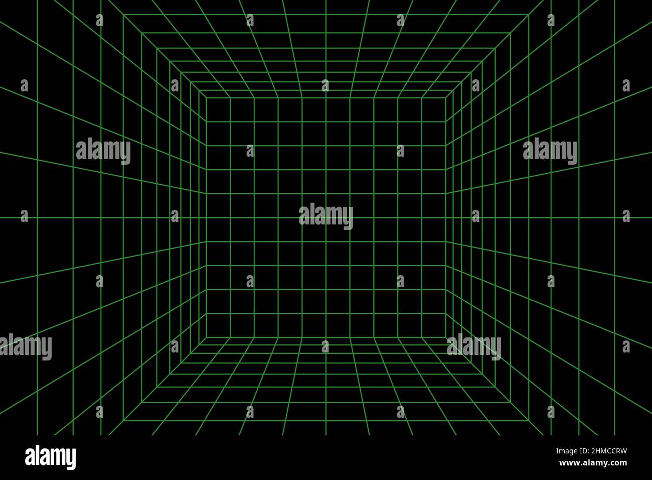 Wireframe perspective cube. 3d wireframe grid room. 3d perspective ...