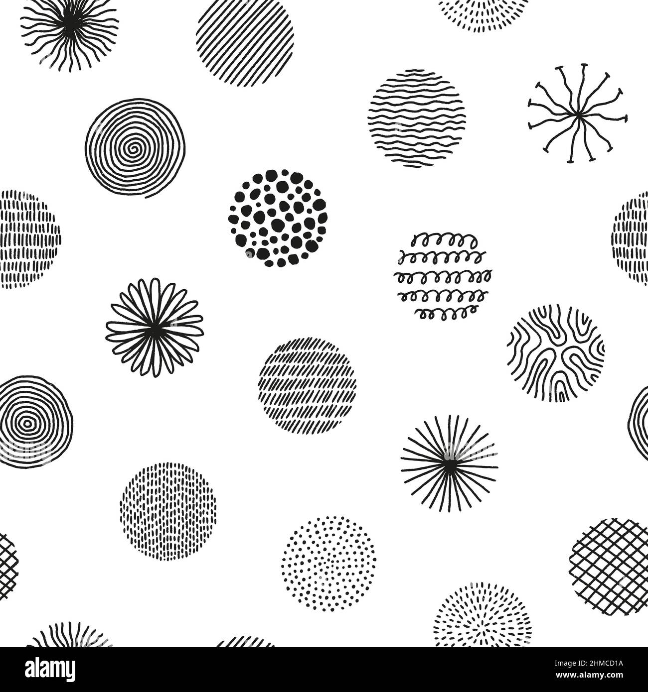 Hand drawn circles with doodle texture. Modern abstract seamless ...