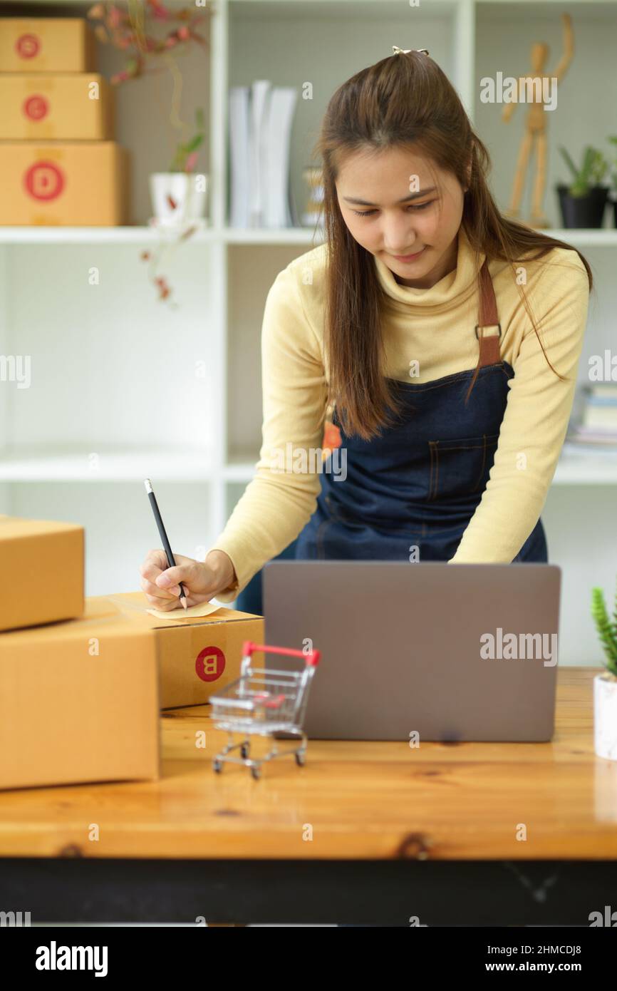 Portrait, Beautiful female small businesses owner, entrepreneur write