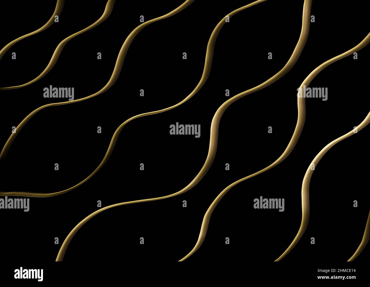 Abstract art background black color with wavy golden lines. Backdrop ...