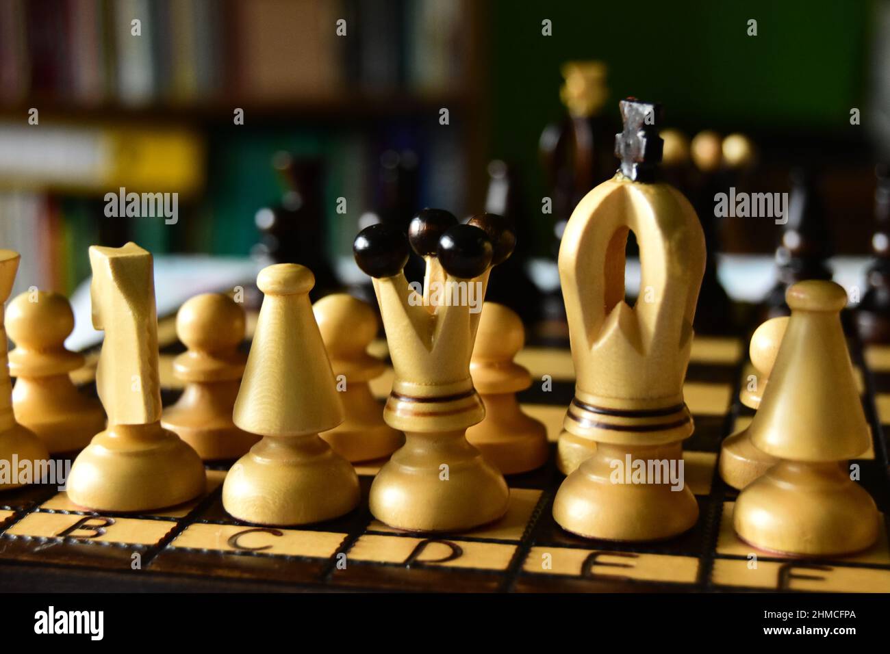 Chess Board with King, Queen and Rook in Checkmate Stock Photo - Alamy