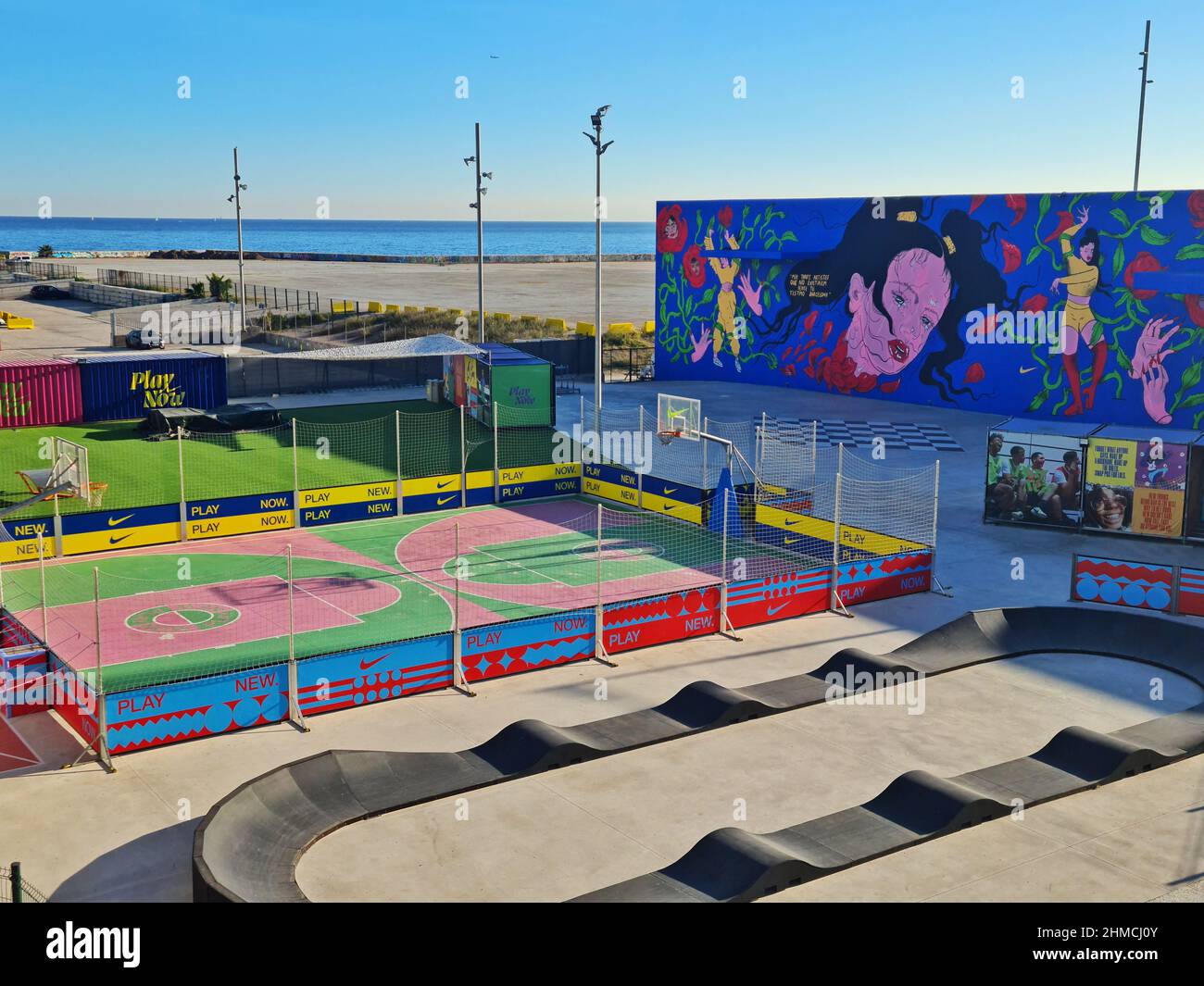 Basketball court and skateboard track outdoor. Forum area, Barcelona,  Catalonia, Spain Stock Photo - Alamy