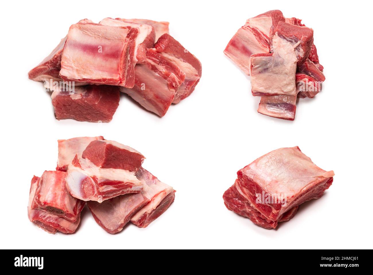 Raw beef ribs isolated on white background. Top view. Stock Photo