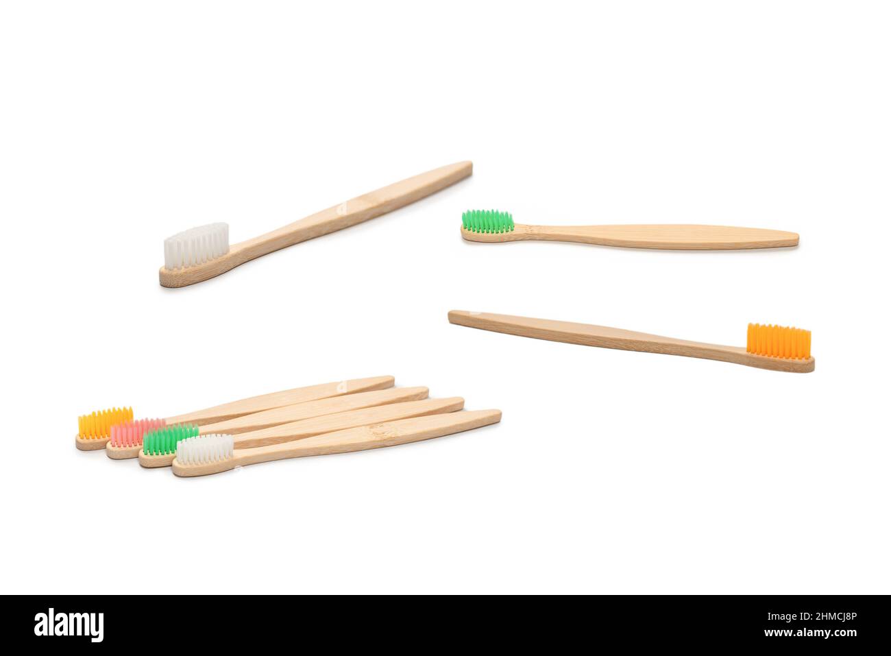 Bamboo toothbrush isolated on a white background. Top view Stock Photo ...