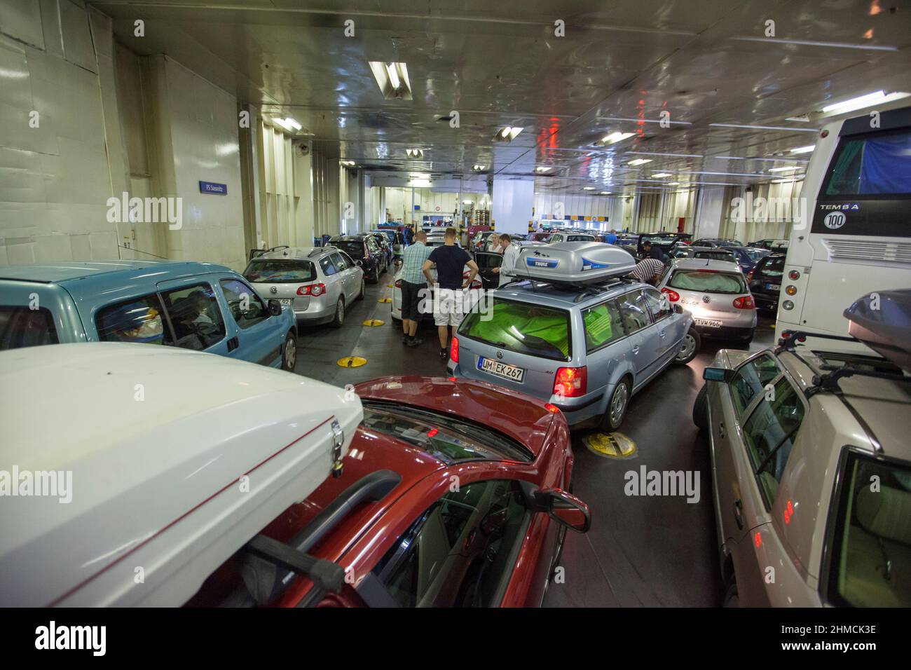 Cars on the German ferry on departure from Trelleborg. Stock Photo
