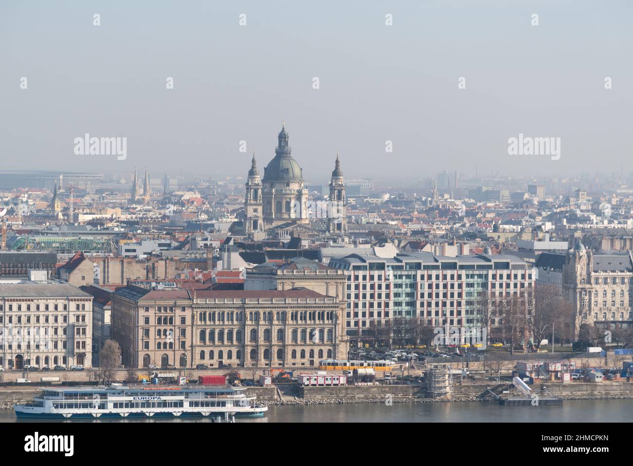 Saint Stephen's Basilica on Pest Danube river bank in Budapest, Hungary Stock Photo