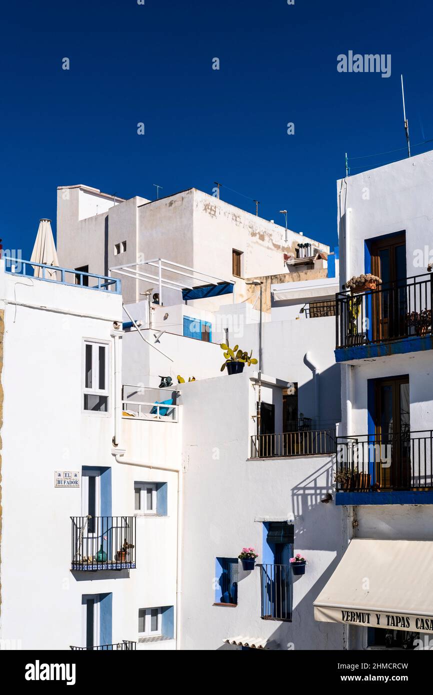 white architecture in the old medieval area of Peñiscola on the coast of Castellon in Valencia Spain Stock Photo