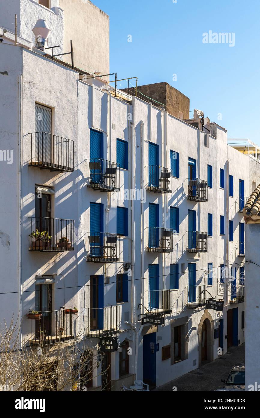white architecture in the old medieval area of Peñiscola on the coast of Castellon in Valencia Spain Stock Photo