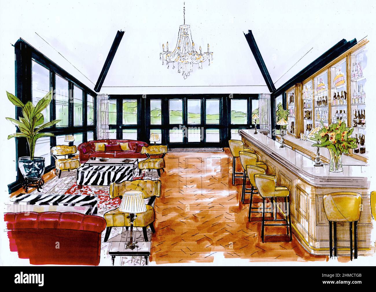Interior sketch for a bar in a conservatory Stock Photo - Alamy
