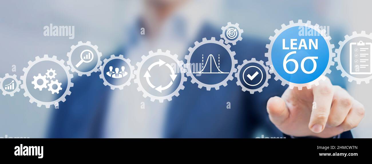 Lean six sigma industrial process optimization with keizen and DMAIC methodology. Continuous improvement and efficiency to increase value and reduce c Stock Photo