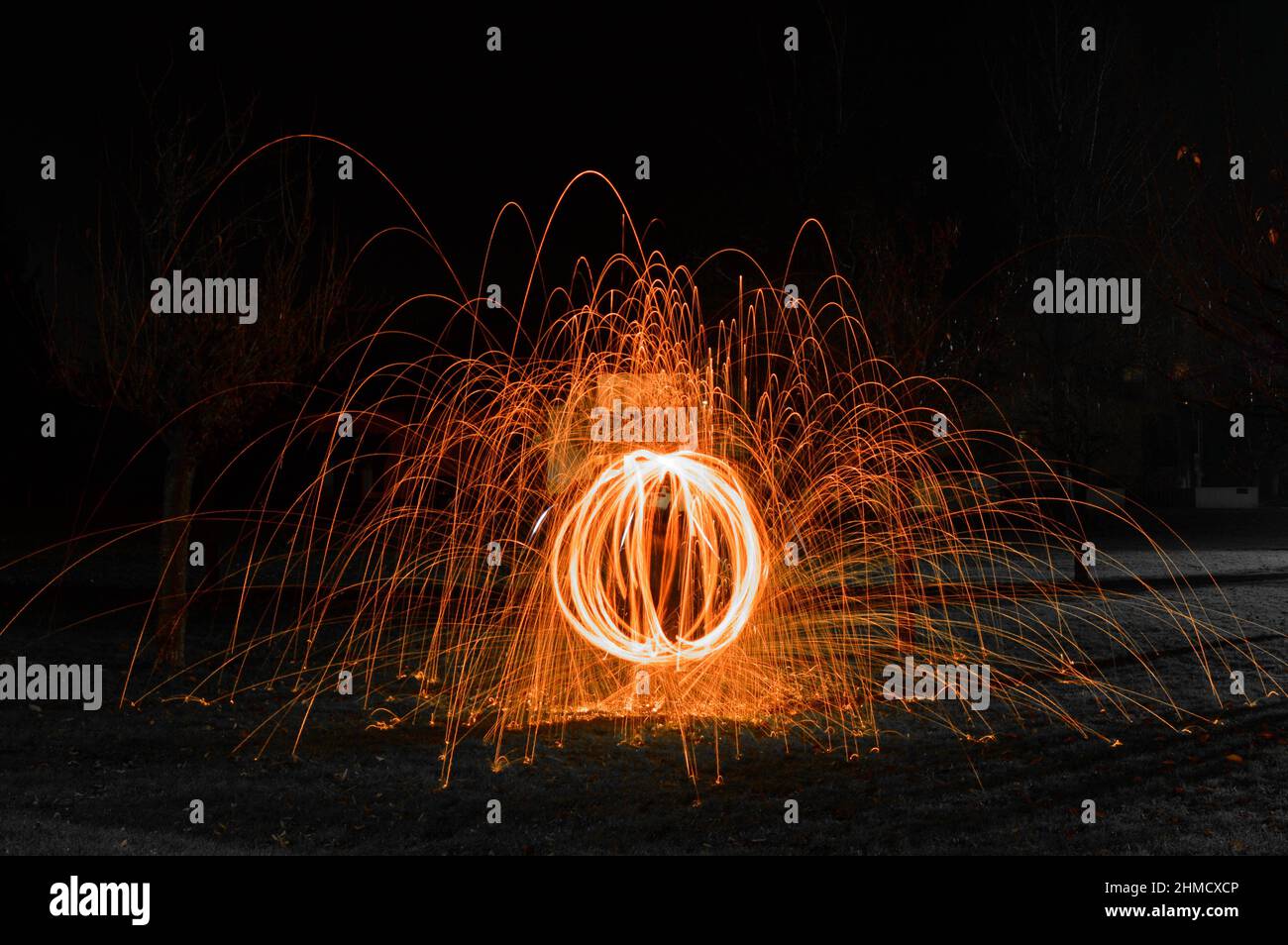 Steel wool experiment shaping a ball of fire Stock Photo Alamy
