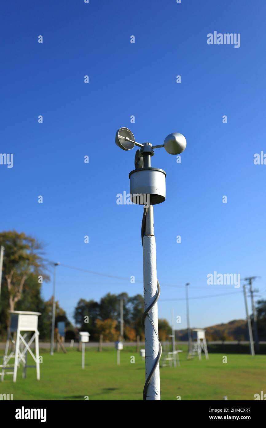 A Windcup to measure wind speed. The Windcup is placed in the meteorological garden to support the observation of weather and climate elements. Stock Photo