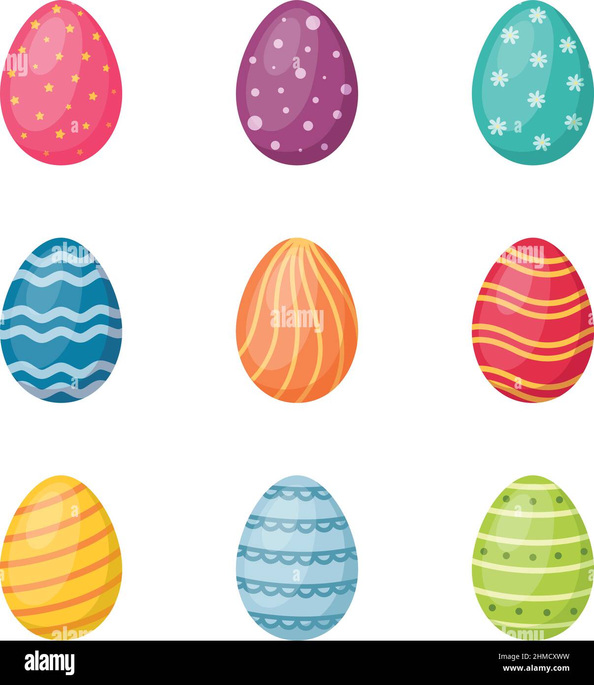 Set of Easter eggs on white background. Happy Easter, vector illustration Stock Vector