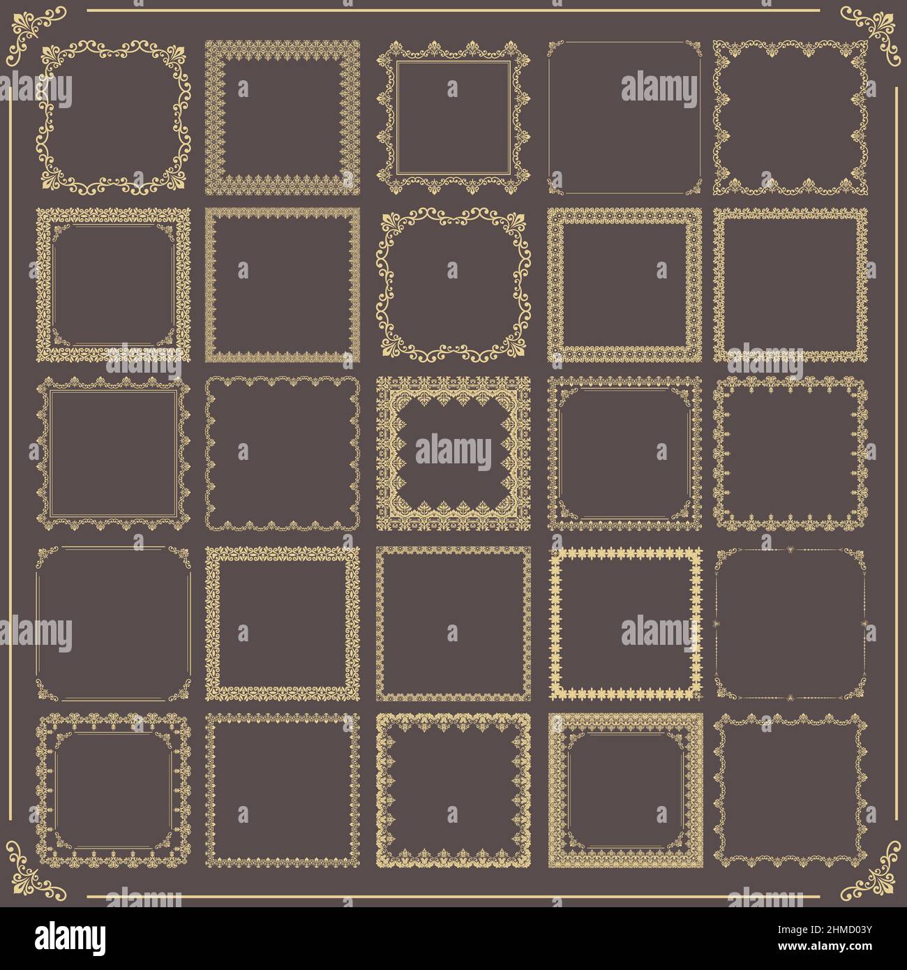 Vintage set of vector elements. Brown and golden square elements for ...